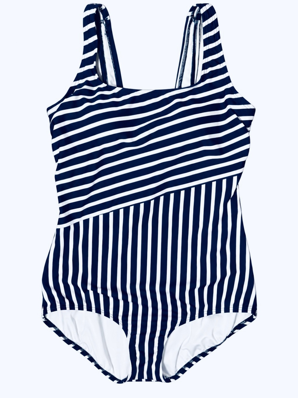 LANDS’ END Women’s Navy and White Stripe One-Piece Swimsuit